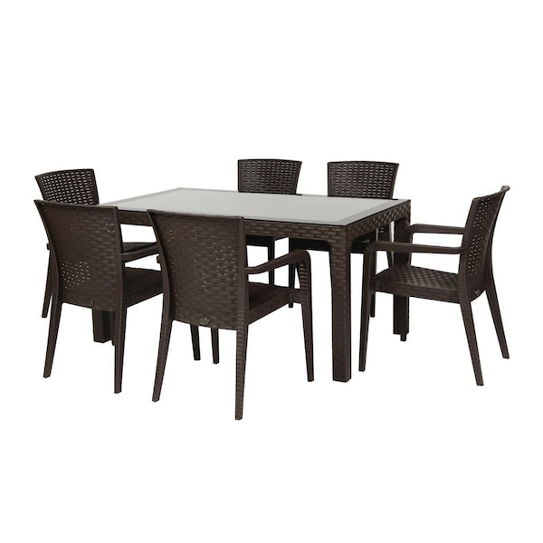 Rainbow Outdoor Alberta 7-Piece Dining Set-Brown RBO-ALBERTA-BRW-7DA - main